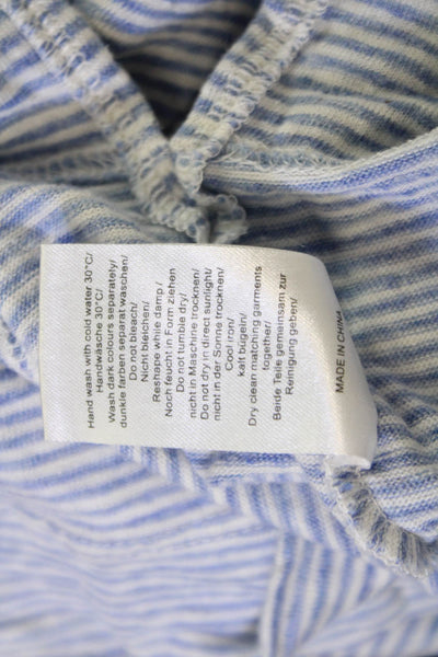 Poetry Womens Light Blue Cropped Striped Linen Blouse Short Sleeve Size 10