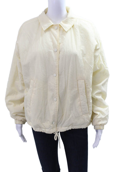 Topshop Women Windbreaker Jacket Beige Nylon Collared Button Long Sleeve Size M