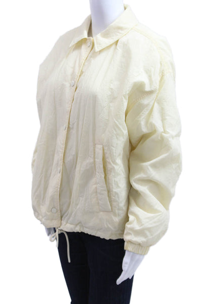Topshop Women Windbreaker Jacket Beige Nylon Collared Button Long Sleeve Size M