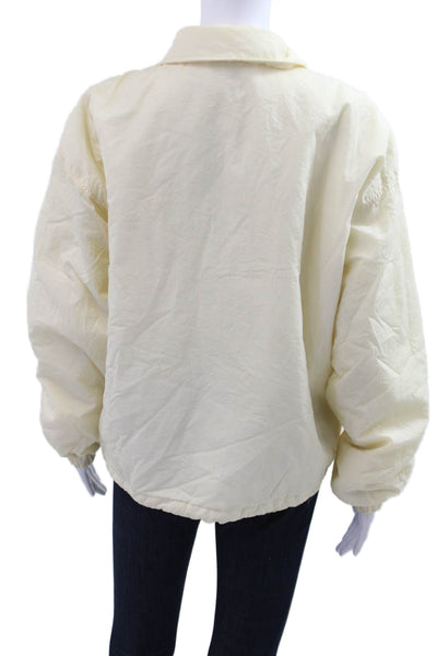 Topshop Women Windbreaker Jacket Beige Nylon Collared Button Long Sleeve Size M