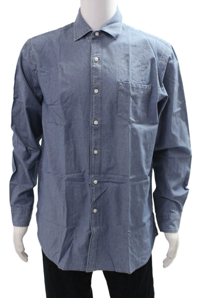 Black Brown 1826 Mens Collar Long Sleeve Button Down Shirt Blue Size M
