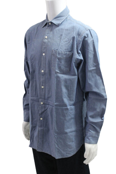 Black Brown 1826 Mens Collar Long Sleeve Button Down Shirt Blue Size M