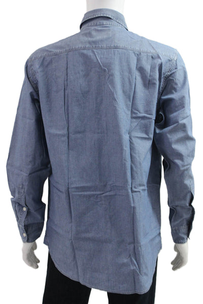 Black Brown 1826 Mens Collar Long Sleeve Button Down Shirt Blue Size M