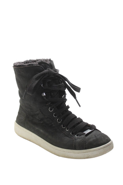 Ugg Women's Lace Up Leather Rubber Sole Sneaker Boots Black Size 8
