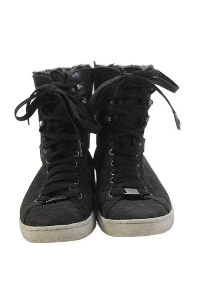 Ugg Women's Lace Up Leather Rubber Sole Sneaker Boots Black Size 8