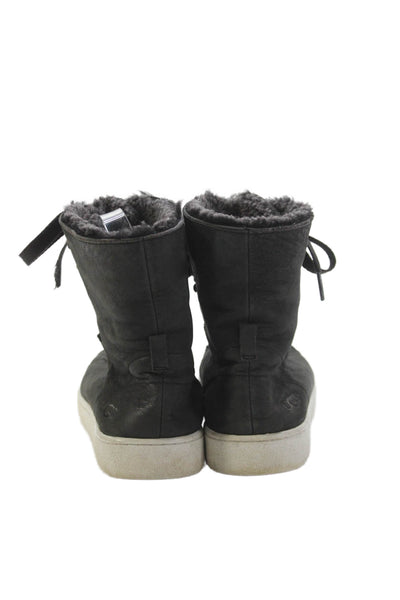 Ugg Women's Lace Up Leather Rubber Sole Sneaker Boots Black Size 8