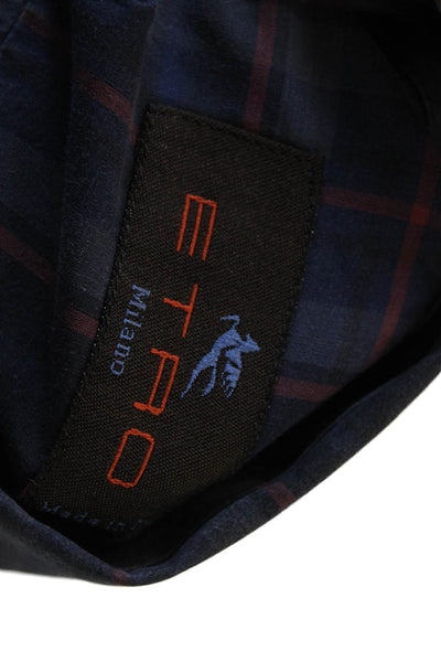 Etro Milano Mens Cotton Plaid Collar Long Sleeve Button-Down Shirt Gray Size 39