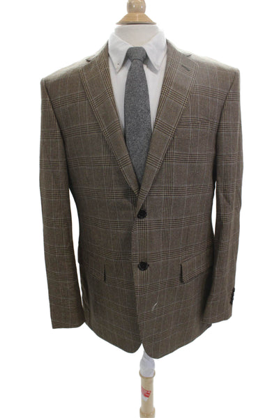 Piatelli Mens Sport Coat Plaid Brown 55%SE 45%WO Button Size 52