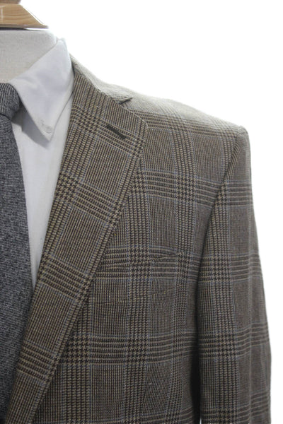 Piatelli Mens Sport Coat Plaid Brown 55%SE 45%WO Button Size 52