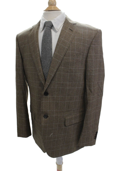 Piatelli Mens Sport Coat Plaid Brown 55%SE 45%WO Button Size 52
