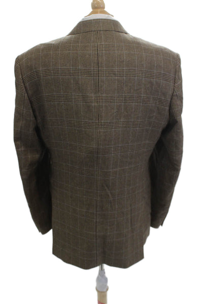 Piatelli Mens Sport Coat Plaid Brown 55%SE 45%WO Button Size 52