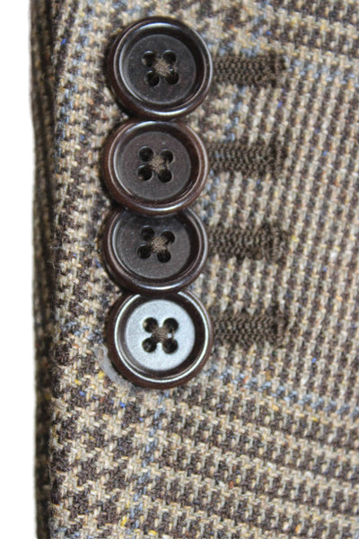 Piatelli Mens Sport Coat Plaid Brown 55%SE 45%WO Button Size 52