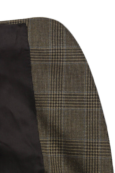 Piatelli Mens Sport Coat Plaid Brown 55%SE 45%WO Button Size 52