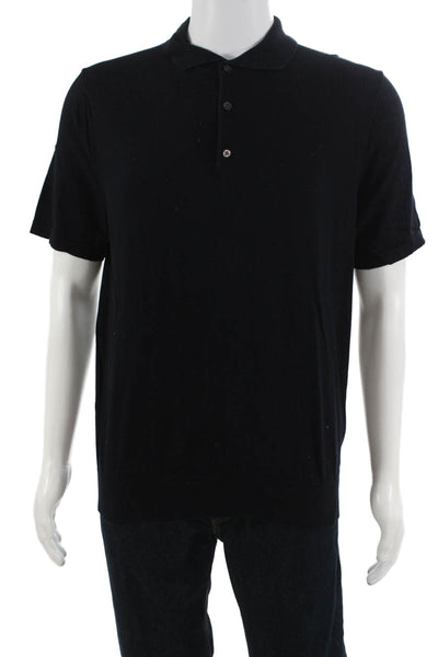J Crew Mens Black 100% Cotton Short Sleeve Collared Button Polo Size L