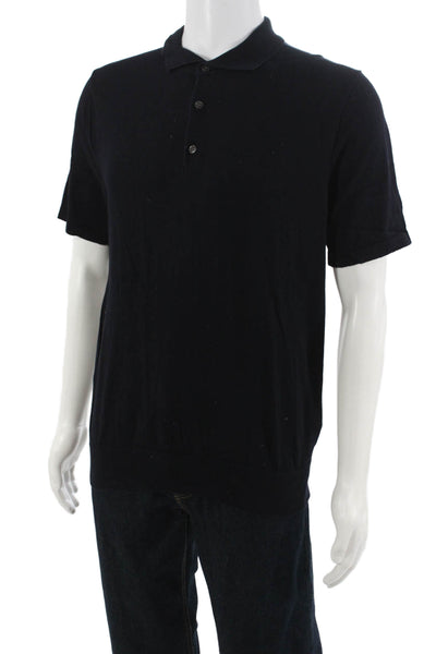 J Crew Mens Black 100% Cotton Short Sleeve Collared Button Polo Size L