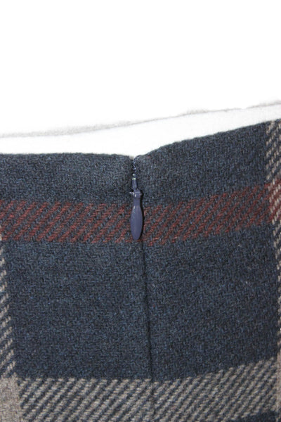 Uniqlo Women A-Line Mini Skirt Dark Blue Plaid Wool Blend Size 8