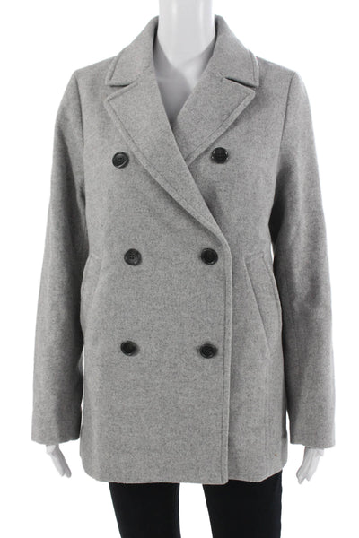 Uniqlo Womens Gray Pea Coat Collared Button Long Sleeve Fall Size S