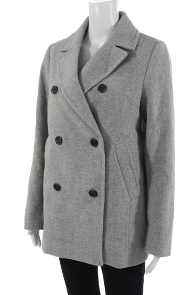 Uniqlo Womens Gray Pea Coat Collared Button Long Sleeve Fall Size S