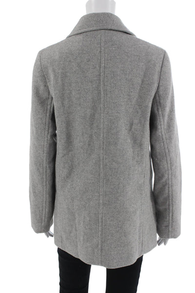 Uniqlo Womens Gray Pea Coat Collared Button Long Sleeve Fall Size S