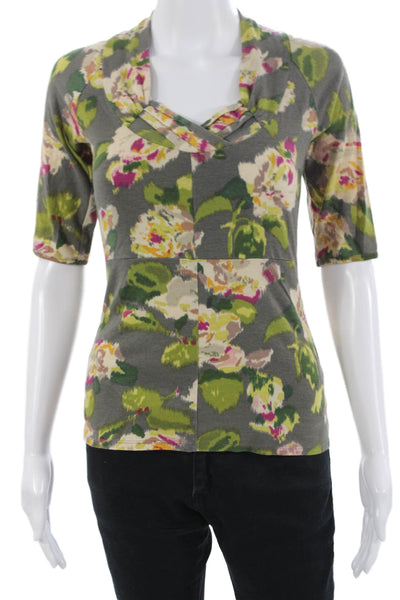 Tiny Women Gray Floral Blouse 3/4 Sleeve Rayon Polyester Size PP