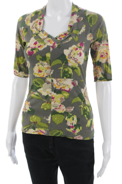 Tiny Women Gray Floral Blouse 3/4 Sleeve Rayon Polyester Size PP