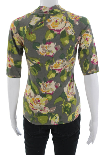 Tiny Women Gray Floral Blouse 3/4 Sleeve Rayon Polyester Size PP