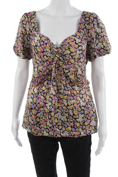 Leifsdottir Womens Silk Floral Square Neck Short Sleeve Blouse Size 2