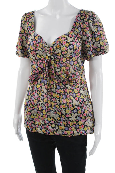 Leifsdottir Womens Silk Floral Square Neck Short Sleeve Blouse Size 2