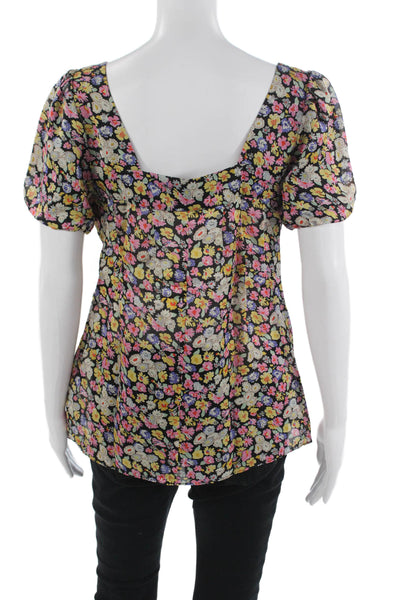 Leifsdottir Womens Silk Floral Square Neck Short Sleeve Blouse Size 2