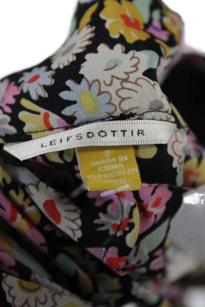 Leifsdottir Womens Silk Floral Square Neck Short Sleeve Blouse Size 2