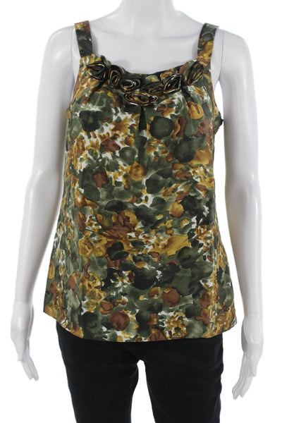 J Crew Womens Silk Floral Camisole Brown Sleeveless Zip Closure Size 2