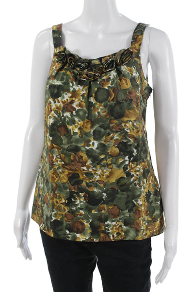 J Crew Womens Silk Floral Camisole Brown Sleeveless Zip Closure Size 2