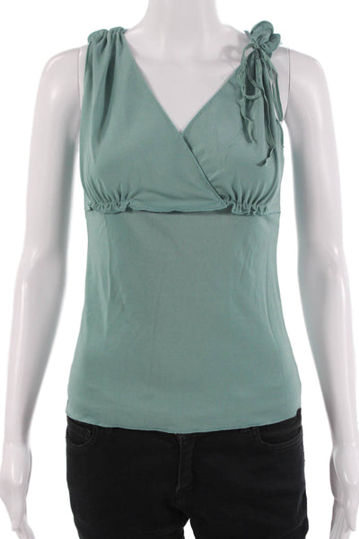 Max Studio Women Green V-Neck Sleeveless Tank Size S