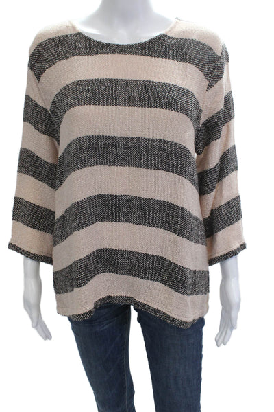 Masai Womens Basic Striped Round Neck 3/4 Sleeve Beige Cotton Viscose Size L