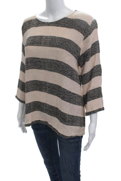 Masai Womens Basic Striped Round Neck 3/4 Sleeve Beige Cotton Viscose Size L