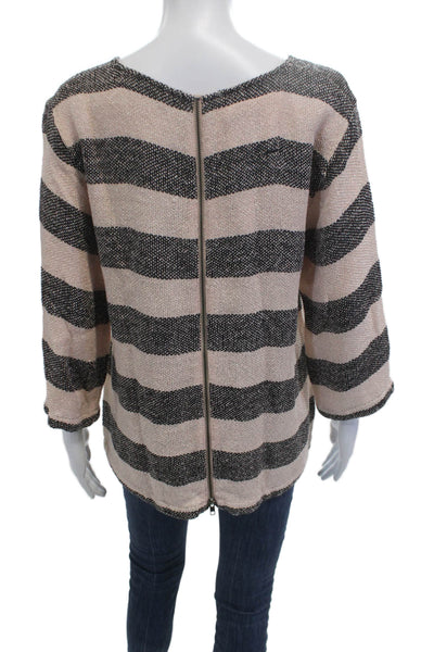 Masai Womens Basic Striped Round Neck 3/4 Sleeve Beige Cotton Viscose Size L
