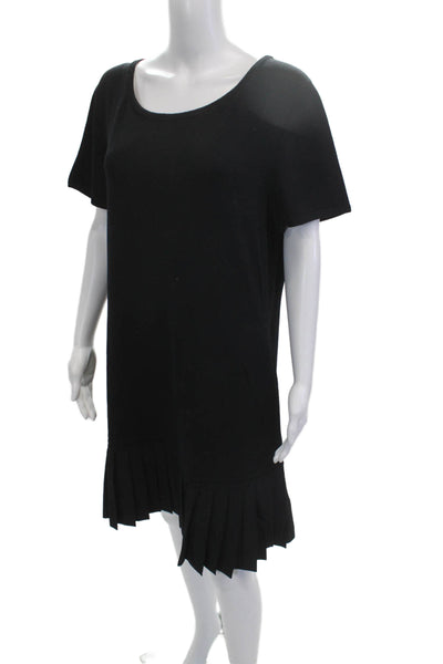 St. John Women Black Shift Sweater Dress Cotton Wool Short Sleeve Size L
