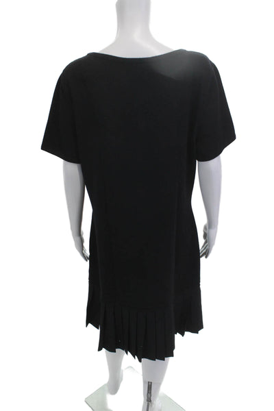 St. John Women Black Shift Sweater Dress Cotton Wool Short Sleeve Size L