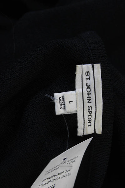 St. John Women Black Shift Sweater Dress Cotton Wool Short Sleeve Size L