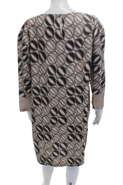 Piazza Sempione Womens Beige Silk Geometric Shift Dress 3/4 Sleeve Size 48