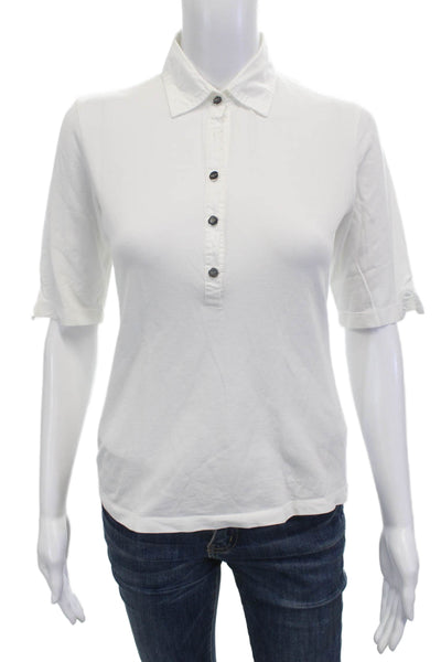 Marie Valois Women Basic Collared Button Up Polo Short Sleeve White Size S