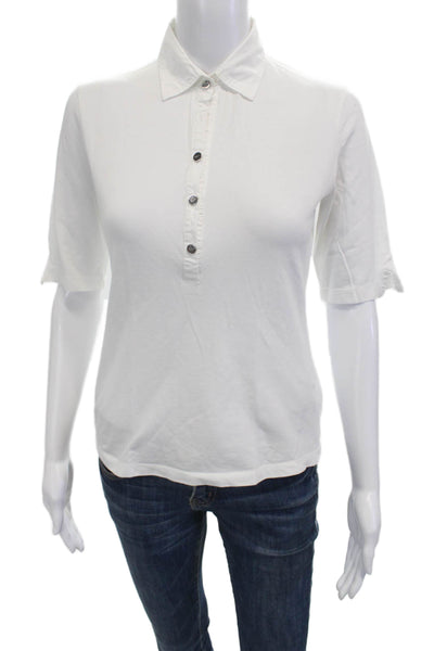 Marie Valois Women Basic Collared Button Up Polo Short Sleeve White Size S