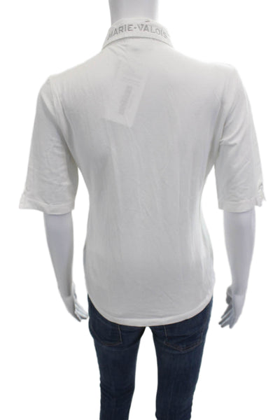 Marie Valois Women Basic Collared Button Up Polo Short Sleeve White Size S