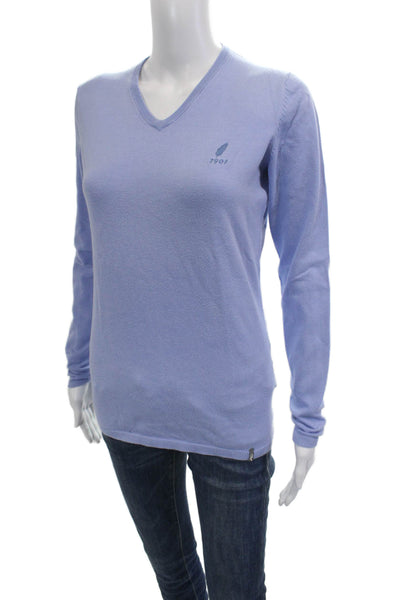 Kjus Unisex Light Blue V-Neck Pullover Sweater Cotton Blend Long Sleeve Size M
