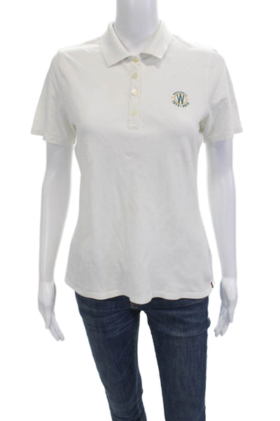 Fairway & Greene Womens Basic Polo White Short Sleeve Cotton Blend Size M