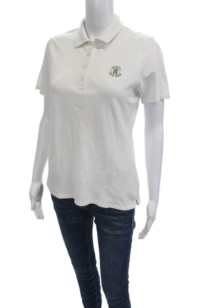 Fairway & Greene Womens Basic Polo White Short Sleeve Cotton Blend Size M