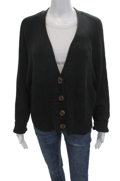 Cotton By Autumn Cashmere Unisex Cardigan V-Neck Black 100% Cotton Size M