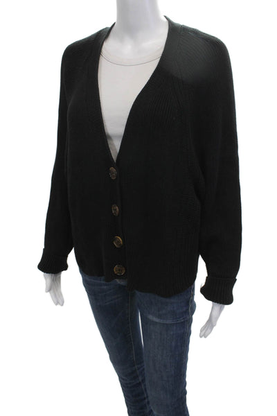 Cotton By Autumn Cashmere Unisex Cardigan V-Neck Black 100% Cotton Size M