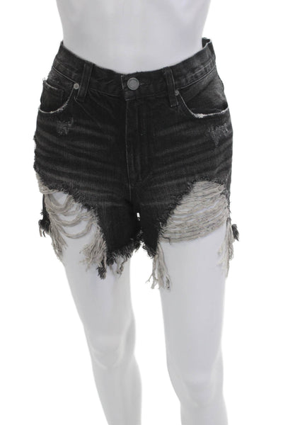 BLANKNYC Unisex Black Grunge Button Cotton Shorts Size 28