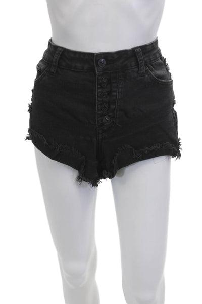 Just USA Unisex Black Grunge Button Front Shorts Cotton Blend Size L